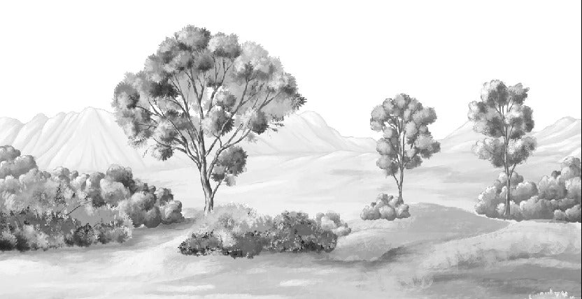 Papel pintado Paisaje poético en blanco y negro