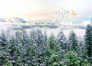 Papel pintado panorámico no tejido Bosque nevado