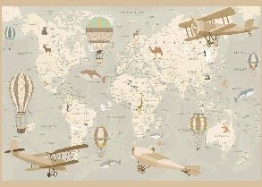 Papier peint enfant carte du monde aviateur, XXL, tendance