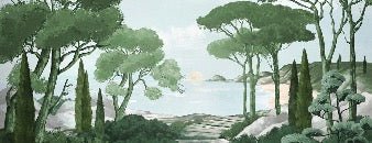 Papier peint balade dans les calanques vert