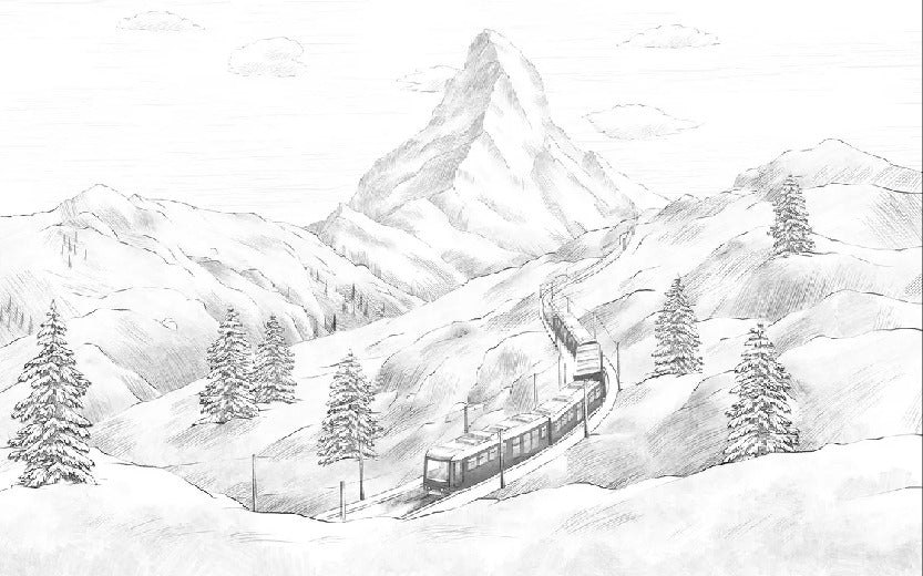 Papel pintado Matterhorn panorámico en blanco y negro