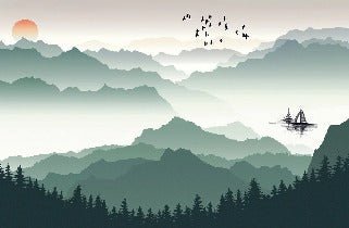 Fondo de Montaña y vela en el lago