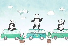 Divertido papel pintado infantil panorámico panda