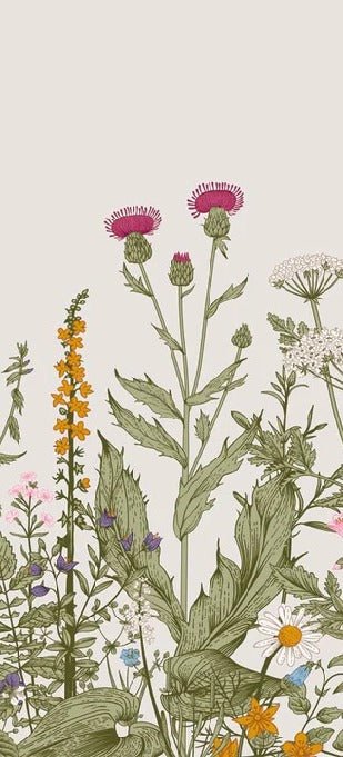 Papel pintado romántico de flores botánicas folclóricas