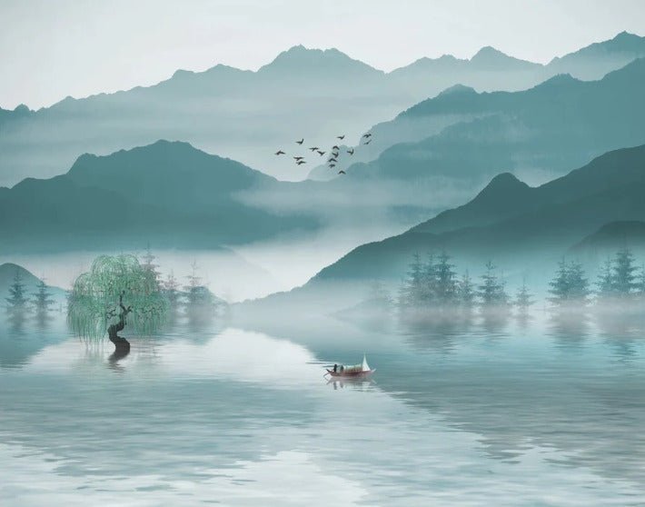 Papel pintado entre montaña y lago