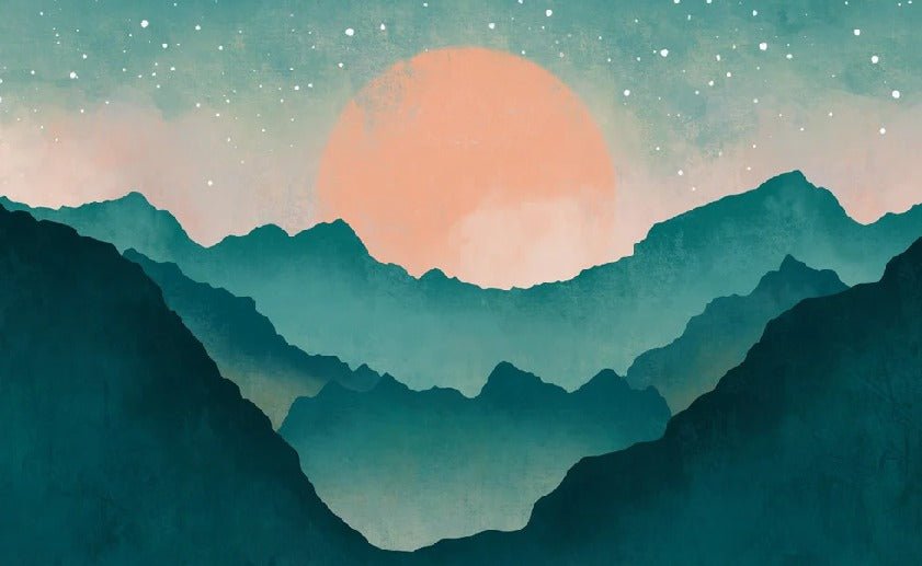 Papel pintado a medida montaña bruma turquesa