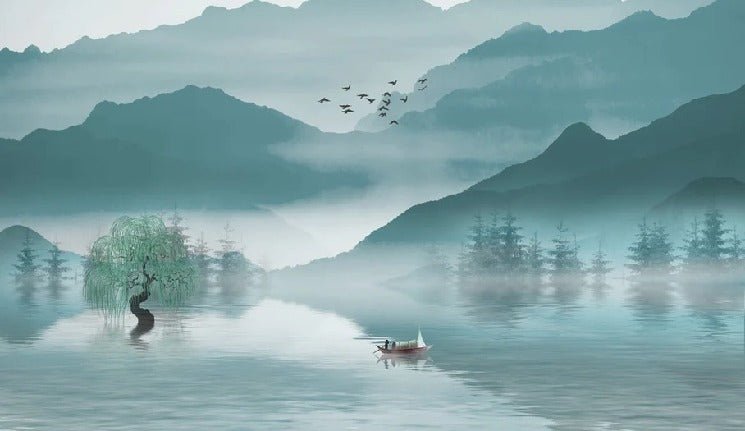 Papel pintado entre montaña y lago