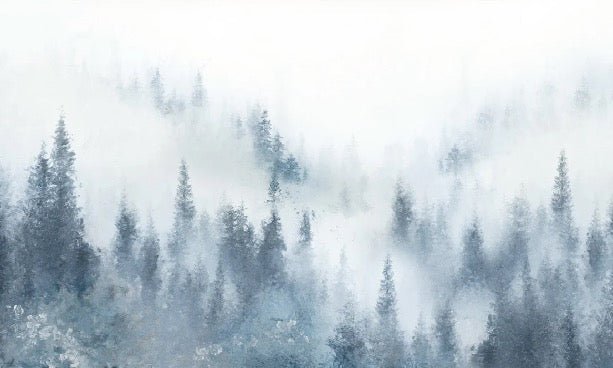 Papier peint restaurant sapin brume bleu aquarelle, XXL, tendance