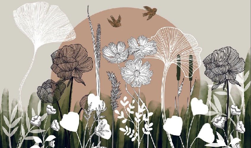 Papel pintado Ilustración floral panorámica