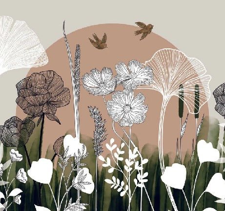 Papier peint panoramique illustration florale