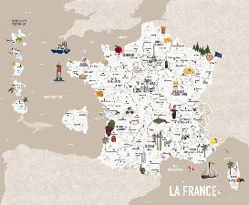 Papel pintado Mapa infantil de Francia beige