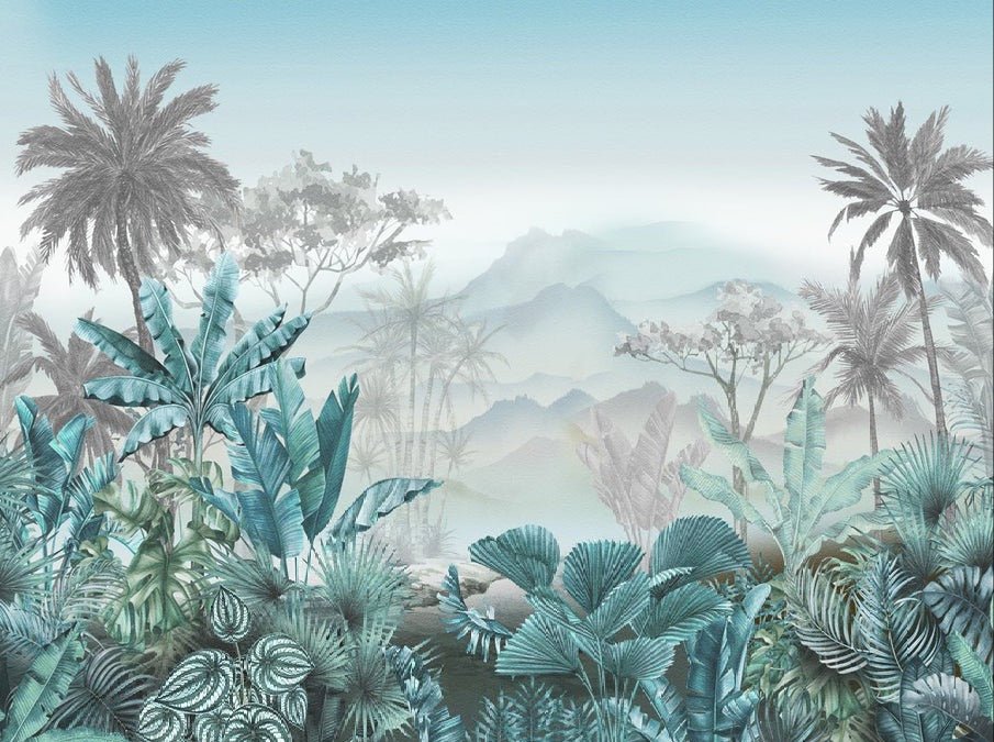 Papel pintado azul tropical de moda
