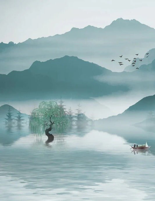 Papier peint entre montagne et lac