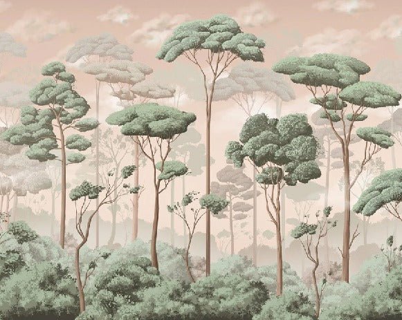 Papel pintado panorámico Voluptuoso bosque de jazmines y pinos