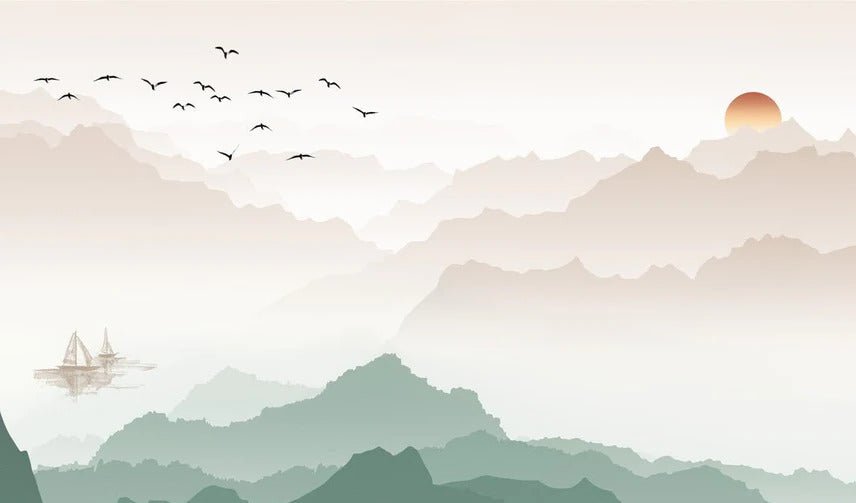 Papel pintado Montaña en la niebla terracota