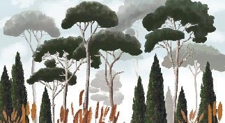 Papier peint sur mesure cyprès pins et herbes de la pampa, XXL, tendance