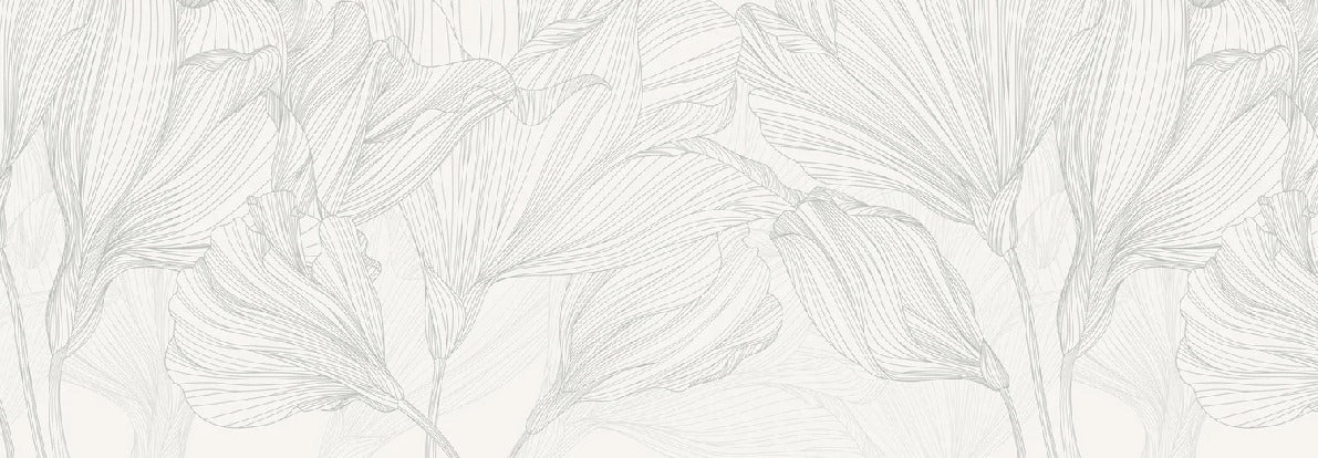 Papel pintado Vals de flores panoramico gris y blanco