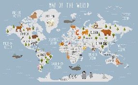 Papier peint Carte du monde illustrée Animaux