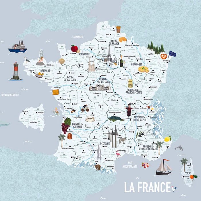 Papel pintado infantil Mapa azul de Francia