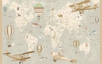 Papel pintado infantil mapa del mundo aviador