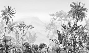 Papier peint tendance tropical noir et blanc, XXL, tendance