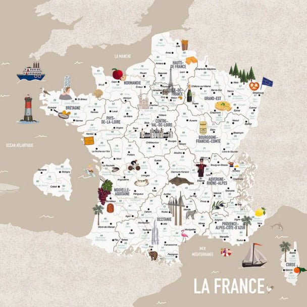 Papel pintado Mapa infantil de Francia beige