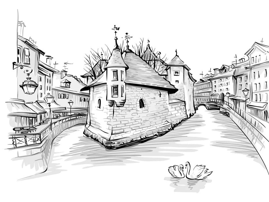 Papier peint Venise des Alpes noir et blanc, XXL, tendance