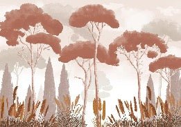 Papel pintado terracota de ciprés, pino y hierba de la pampa