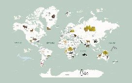 Papel pintado infantil mapamundi francés verde