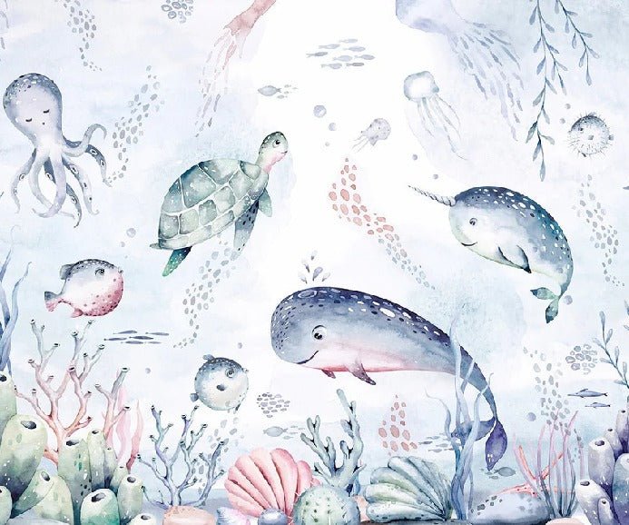 Fondo de ballenas oceánicas de cuento