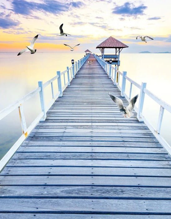 Papier peint trompe l’œil Ponton vue sur mer, XXL, tendance