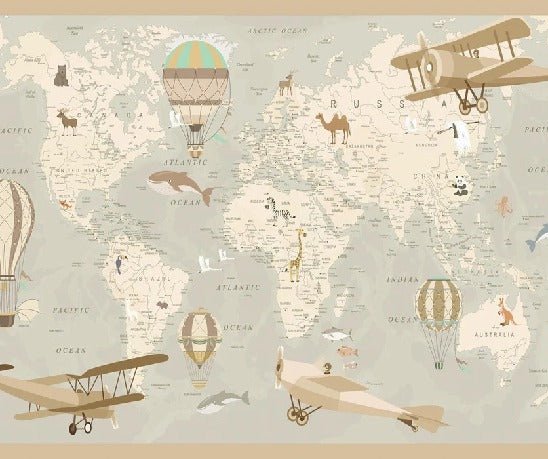Papel pintado infantil mapa del mundo aviador
