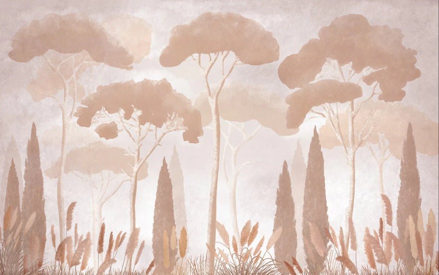 Papel pintado pino ciprés sepia
