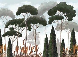 Papier peint sur mesure cyprès pins et herbes de la pampa, XXL, tendance