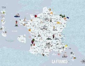 Papel pintado infantil Mapa azul de Francia