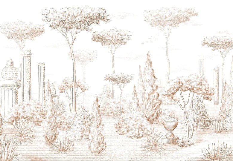 Papel pintado de pino sepia estilo romano