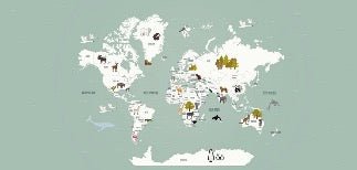 Papel pintado infantil mapamundi francés verde