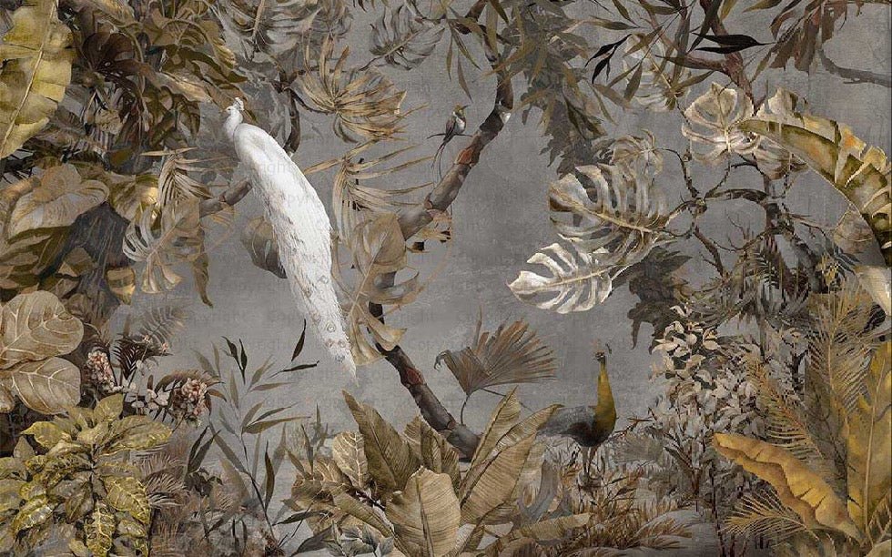 Papel pintado panorámico Pavo real blanco imperial