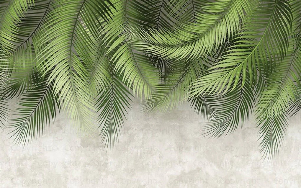 Papel pintado de hojas de palmera y cemento