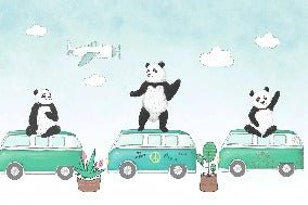 Divertido papel pintado infantil panorámico panda