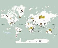 Papel pintado infantil mapamundi francés verde