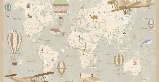 Papel pintado infantil mapa del mundo aviador
