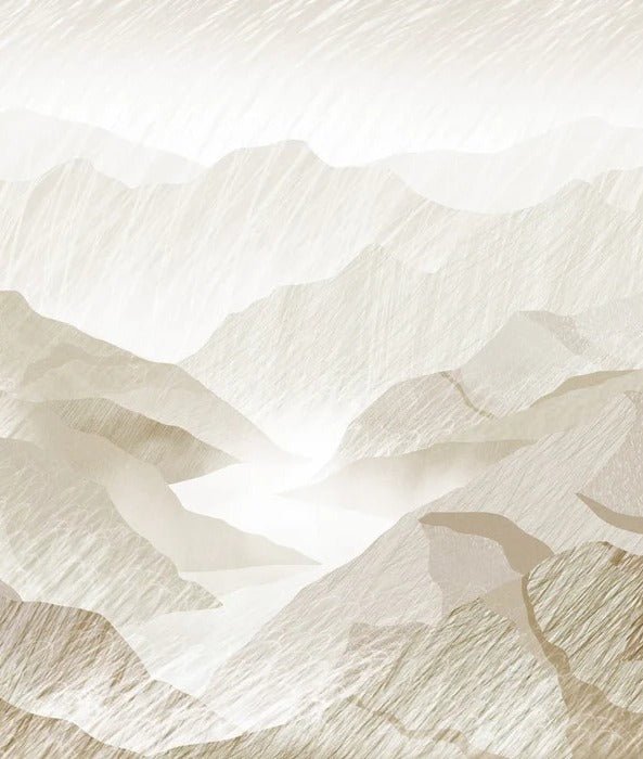 Papel pintado con ilustración de montañas en sepia