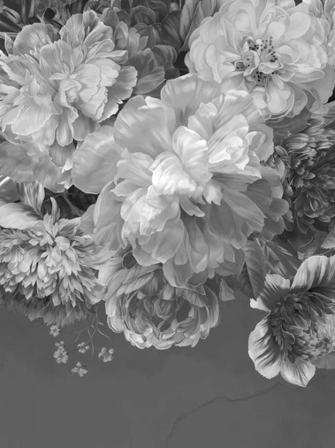 Papel pintado Flor de peonía en blanco y negro