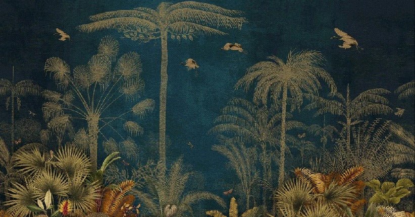 Papel pintado selva azul grabado