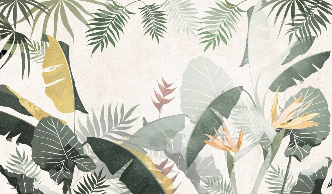 Papier peint restaurant végétal vert jaune, XXL, tendance