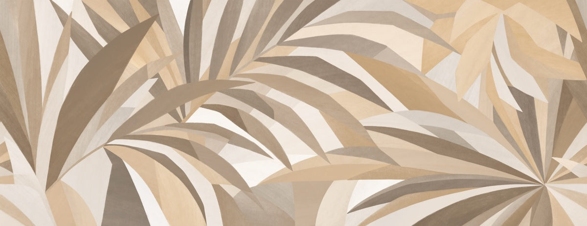 Papier peint panoramique feuillage tropical - beige et ocre