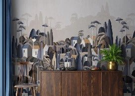 Papier peint village maisons exotiques
