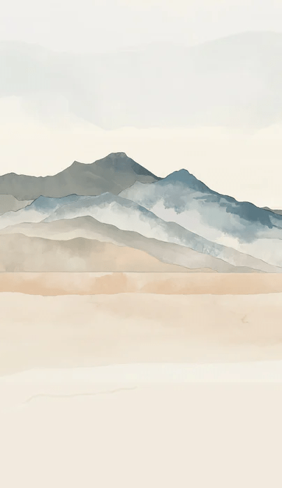 Papel pintado panorámico montaña acuarela pastel – Decoración mural paisaje relajante