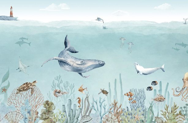 Papel pintado panorámico vida marina